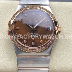 OM+ Factory Omega Constellation Men 123.25.38.21.63.001 38mm Diamond Bezel Rose GoldSteel Diamond Brown (9) OM+ Factory Omega Constellation Men 123.25.38.21.63.001 38mm diamond bezel rose gold steel diamond brown dial replica watch
