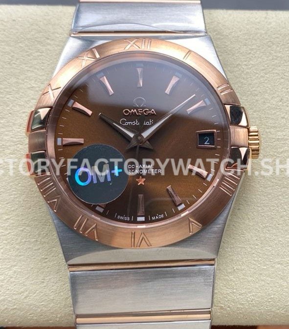 OM+ Factory Omega Constellation Men 38mm Rose GoldSteel Brown Dial (8) OM+ Factory Omega Constellation Men 38mm rose gold steel brown dial replica watch