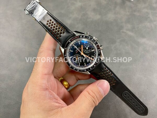 OM Factory Omega Speedmaster Racing 329.32.44.51.01.001 44mm Steel Leather Strap Black Dial