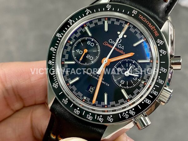 OM Factory Omega Speedmaster Racing 329.32.44.51.01.001 44mm Steel Leather Strap Black Dial