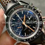 OM Factory Omega Speedmaster Racing 329.32.44.51.01.001 44mm Steel Leather Strap Black Dial
