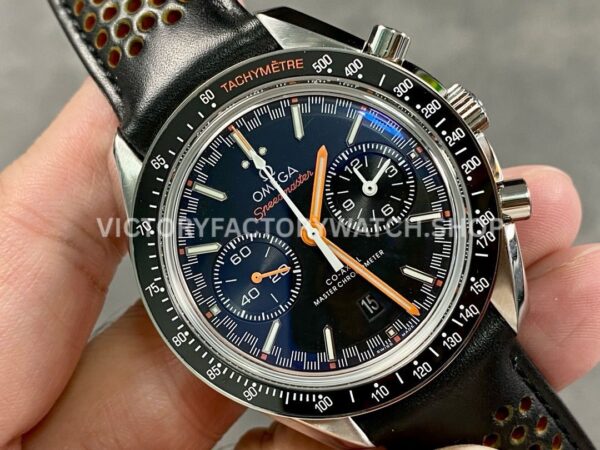 OM Factory Omega Speedmaster Racing 329.32.44.51.01.001 44mm Steel Leather Strap Black Dial