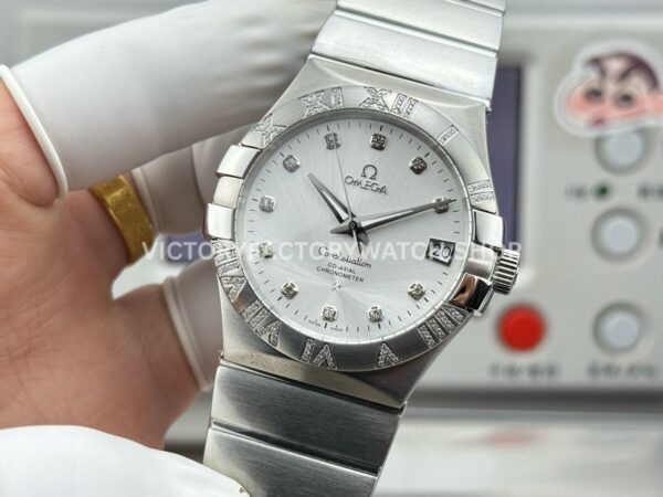 OVS Factory Omega Constellation 123.10.38.21.52.001 38mm Full Steel Diamond Bezel Diamond Silver Dial (5) OVS Factory Omega Constellation 123.10.38.21.52.001 38mm Full Steel Diamond Bezel Diamond Silver Dial