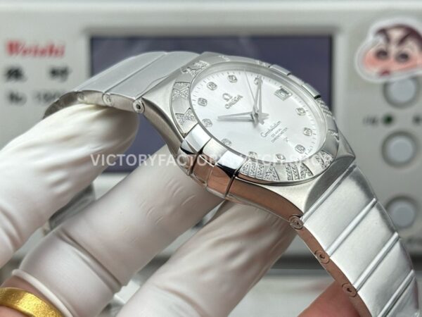 OVS Factory Omega Constellation 123.10.38.21.52.001 38mm Full Steel Diamond Bezel Diamond Silver Dial (6) OVS Factory Omega Constellation 123.10.38.21.52.001 38mm Full Steel Diamond Bezel Diamond Silver Dial