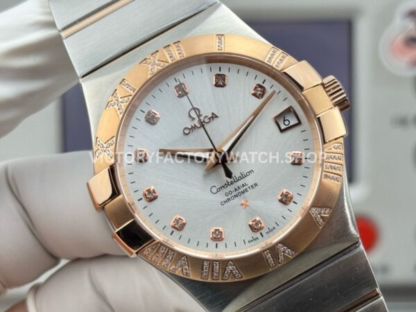 OVS Factory Omega Constellation 123.25.38.21.52.003 38mm Half Rose Gold Diamond Bezel Diamond Silver Dial (5) OVS Factory Omega Constellation 123.25.38.21.52.003 38mm Half Rose Gold Diamond Bezel Diamond Silver Dial