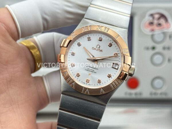OVS Factory Omega Constellation 123.25.38.21.52.003 38mm Half Rose Gold Diamond Bezel Diamond Silver Dial (6) OVS Factory Omega Constellation 123.25.38.21.52.003 38mm Half Rose Gold Diamond Bezel Diamond Silver Dial
