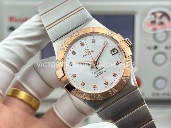 OVS Factory Omega Constellation 123.25.38.21.52.003 38mm Half Rose Gold Diamond Bezel Diamond Silver Dial (7) OVS Factory Omega Constellation 123.25.38.21.52.003 38mm Half Rose Gold Diamond Bezel Diamond Silver Dial