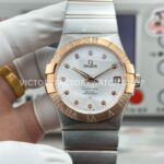 OVS Factory Omega Constellation 123.25.38.21.52.003 38mm Half Rose Gold Diamond Bezel Diamond Silver Dial (8) OVS Factory Omega Constellation 123.25.38.21.52.003 38mm half rose gold diamond bezel diamond silver dial replica watch