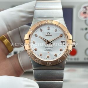 OVS Factory Omega Constellation 123.25.38.21.52.003 38mm half rose gold diamond bezel diamond silver dial replica watch