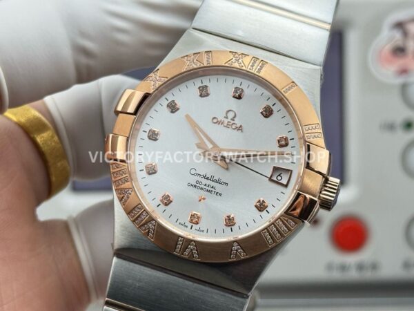 OVS Factory Omega Constellation 123.25.38.21.52.003 38mm Half Rose Gold Diamond Bezel Diamond Silver Dial (9) OVS Factory Omega Constellation 123.25.38.21.52.003 38mm Half Rose Gold Diamond Bezel Diamond Silver Dial
