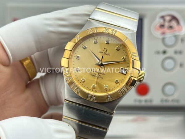 OVS Factory Omega Constellation 123.25.38.21.58.002 38mm Half Yellow Gold Diamond Bezel Diamond Champagne Dial (6) OVS Factory Omega Constellation 123.25.38.21.58.002 38mm Half Yellow Gold Diamond Bezel Diamond Champagne Dial