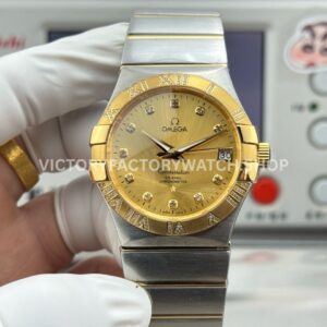 OVS Factory Omega Constellation 123.25.38.21.58.002 38mm half yellow gold diamond bezel diamond champagne dial replica watch