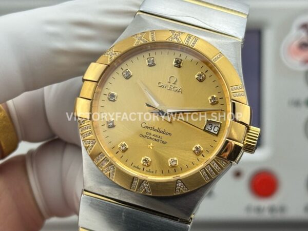 OVS Factory Omega Constellation 123.25.38.21.58.002 38mm Half Yellow Gold Diamond Bezel Diamond Champagne Dial (8) OVS Factory Omega Constellation 123.25.38.21.58.002 38mm Half Yellow Gold Diamond Bezel Diamond Champagne Dial