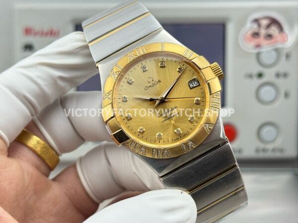 OVS Factory Omega Constellation 123.25.38.21.58.002 38mm Half Yellow Gold Diamond Bezel Diamond Champagne Dial (9) OVS Factory Omega Constellation 123.25.38.21.58.002 38mm Half Yellow Gold Diamond Bezel Diamond Champagne Dial