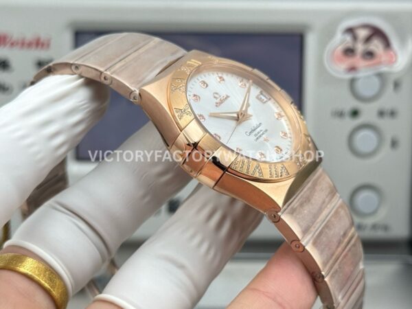 OVS Factory Omega Constellation 123.55.38.21.52.007 38mm Full Rose Gold Diamond Bezel Diamond Silver Dial (1) OVS Factory Omega Constellation 123.55.38.21.52.007 38mm Full Rose Gold Diamond Bezel Diamond Silver Dial