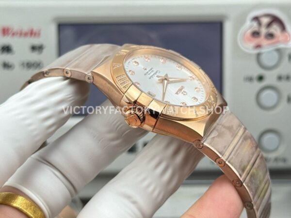 OVS Factory Omega Constellation 123.55.38.21.52.007 38mm Full Rose Gold Diamond Bezel Diamond Silver Dial (7) OVS Factory Omega Constellation 123.55.38.21.52.007 38mm Full Rose Gold Diamond Bezel Diamond Silver Dial