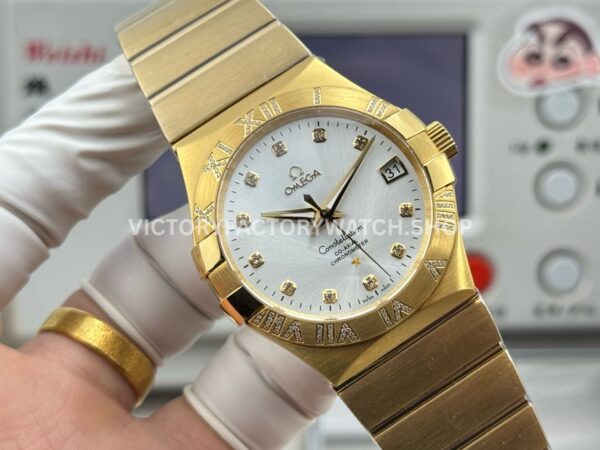 OVS Factory Omega Constellation 123.55.38.21.52.008 38mm Full Rose Gold Diamond Bezel Diamond Silver Dial (10) OVS Factory Omega Constellation 123.55.38.21.52.008 38mm Full Rose Gold Diamond Bezel Diamond Silver Dial