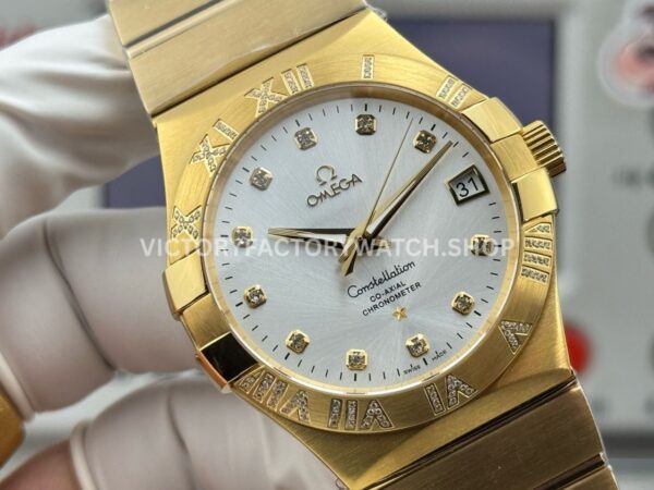 OVS Factory Omega Constellation 123.55.38.21.52.008 38mm Full Rose Gold Diamond Bezel Diamond Silver Dial (6) OVS Factory Omega Constellation 123.55.38.21.52.008 38mm Full Rose Gold Diamond Bezel Diamond Silver Dial