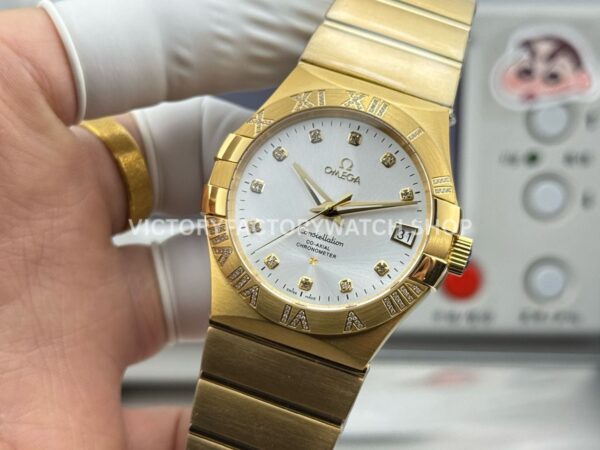 OVS Factory Omega Constellation 123.55.38.21.52.008 38mm Full Rose Gold Diamond Bezel Diamond Silver Dial (7) OVS Factory Omega Constellation 123.55.38.21.52.008 38mm Full Rose Gold Diamond Bezel Diamond Silver Dial