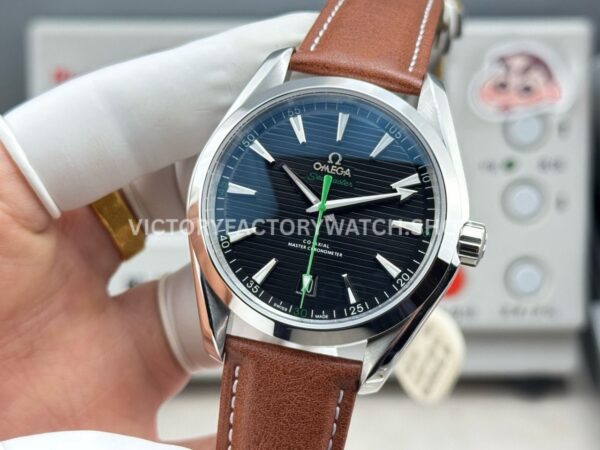 OVS Factory Omega Seamaster Aqua Terra 231.10.42.21.01.004 41mm Steel Brown Leather Strap Black Dial