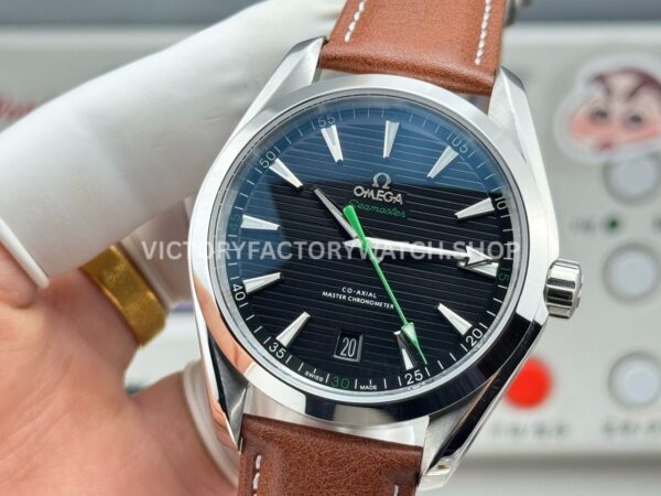OVS Factory Omega Seamaster Aqua Terra 231.10.42.21.01.004 41mm Steel Brown Leather Strap Black Dial