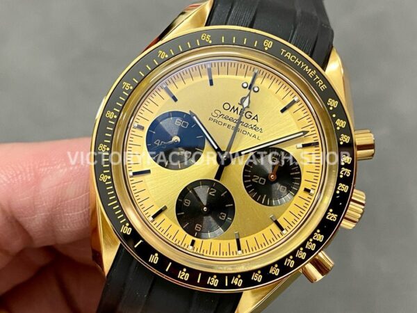 RM Factory Omega Speedmaster Professional Moonwatch 310.62.42.50.99.001 42mm Yellow Gold Rubber Strap Gold Dial