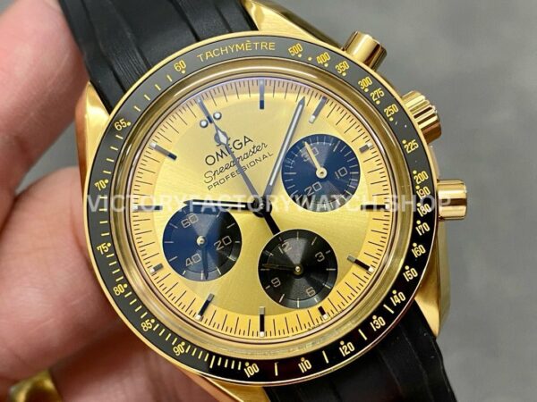 RM Factory Omega Speedmaster Professional Moonwatch 310.62.42.50.99.001 42mm Yellow Gold Rubber Strap Gold Dial