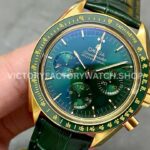 RM Factory Omega Speedmaster Professional Moonwatch 310.63.42.50.02.001 42mm Yellow Gold Leather Strap Green Dial