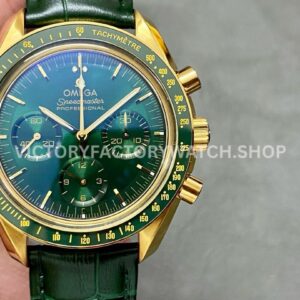 RM Factory Omega Speedmaster Professional Moonwatch 310.63.42.50.02.001 42mm yellow gold leather strap green dial replica watch