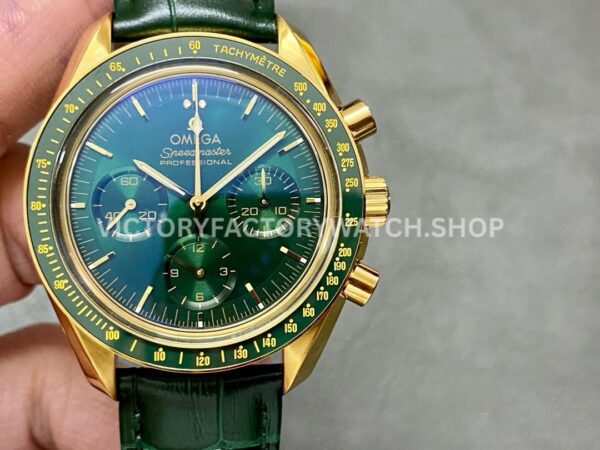 RM Factory Omega Speedmaster Professional Moonwatch 310.63.42.50.02.001 42mm yellow gold leather strap green dial replica watch