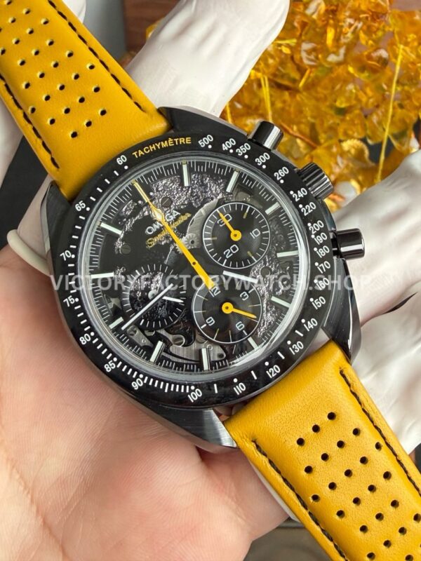 SMF Factory Omega Speedmaster Dark Side Of The Moon 310.92.44.50.01.001 44.25mm Ceramic Yellow Leather Strap Black Dial (5) SMF Factory Omega Speedmaster Dark Side Of The Moon 310.92.44.50.01.001 44.25mm Ceramic Yellow Leather Strap Black Dial