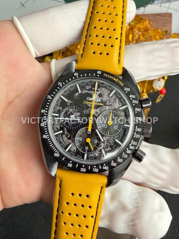 SMF Factory Omega Speedmaster Dark Side Of The Moon 310.92.44.50.01.001 44.25mm Ceramic Yellow Leather Strap Black Dial (7) SMF Factory Omega Speedmaster Dark Side Of The Moon 310.92.44.50.01.001 44.25mm Ceramic Yellow Leather Strap Black Dial