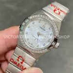 TW Factory Omega Constellation Quartz 123.15.27.60.55.003 27mm Diamond Bezel Full Steel Mother Of Pearl Dial