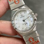 TW Factory Omega Constellation Quartz 123.15.27.60.55.003 27mm Diamond Bezel Full Steel Mother Of Pearl Dial