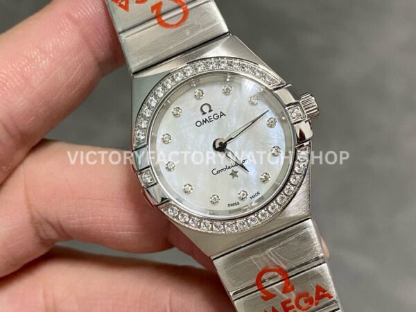 TW Factory Omega Constellation Quartz 123.15.27.60.55.003 27mm Diamond Bezel Full Steel Mother Of Pearl Dial