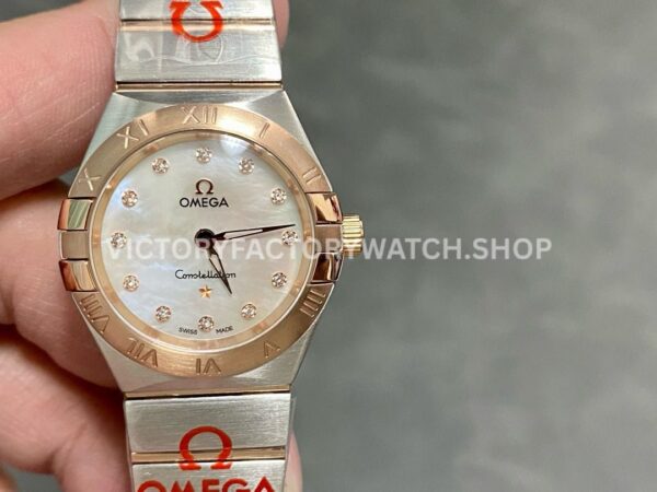 TW Factory Omega Constellation Quartz 123.20.27.60.55.001 27mm Half Ros ( TW Factory Omega Constellation Quartz 123.20.27.60.55.001 27mm half rose gold rose diamond mother of pearl dial replica watch