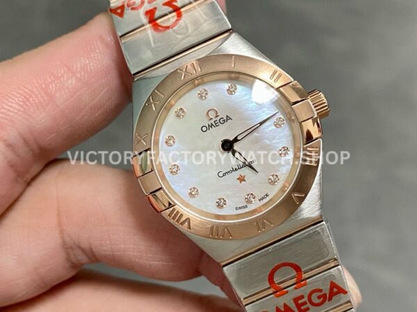 TW Factory Omega Constellation Quartz 123.20.27.60.55.001 27mm Half Ros (1) TW Factory Omega Constellation Quartz 123.20.27.60.55.001 27mm Half Rose Gold Rose Diamond Mother Of Pearl Dial