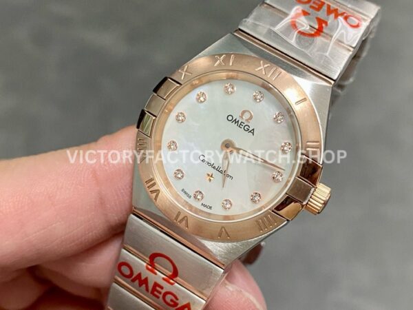 TW Factory Omega Constellation Quartz 123.20.27.60.55.001 27mm Half Ros ( (4) TW Factory Omega Constellation Quartz 123.20.27.60.55.001 27mm Half Rose Gold Rose Diamond Mother Of Pearl Dial