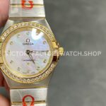 TW Factory Omega Constellation Quartz 123.20.27.60.55.002 27mm Half Yellow Gold Diamon ( TW Factory Omega Constellation Quartz 123.20.27.60.55.002 27mm half yellow gold diamond gold bezel mother of pearl diamond dial replica watch