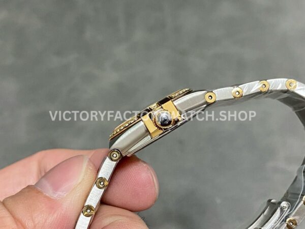 TW Factory Omega Constellation Quartz 123.20.27.60.55.002 27mm Half Yellow Gold Diamon (1) TW Factory Omega Constellation Quartz 123.20.27.60.55.002 27mm Half Yellow Gold Diamond Gold Bezel Mother Of Pearl Diamond Dial
