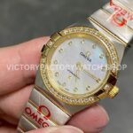 TW Factory Omega Constellation Quartz 123.20.27.60.55.002 27mm Half Yellow Gold Diamon ( (4) TW Factory Omega Constellation Quartz 123.20.27.60.55.002 27mm Half Yellow Gold Diamond Gold Bezel Mother Of Pearl Diamond Dial