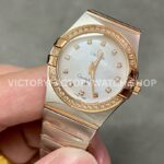 TW Factory Omega Constellation Quartz 123.25.27.60.55.007 27mm Half Rose Gold ( (6) TW Factory Omega Constellation Quartz 123.25.27.60.55.007 27mm Half Rose Gold Diamond Rose Gold Bezel Mother Of Pearl Diamond Dial