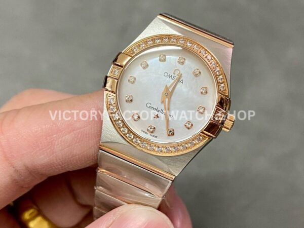 TW Factory Omega Constellation Quartz 123.25.27.60.55.007 27mm Half Rose Gold ( (6) TW Factory Omega Constellation Quartz 123.25.27.60.55.007 27mm Half Rose Gold Diamond Rose Gold Bezel Mother Of Pearl Diamond Dial