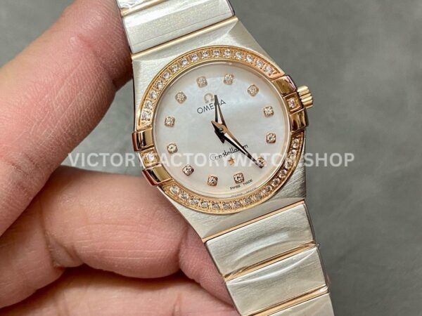 TW Factory Omega Constellation Quartz 123.25.27.60.55.007 27mm Half Rose Gold ( (7) TW Factory Omega Constellation Quartz 123.25.27.60.55.007 27mm Half Rose Gold Diamond Rose Gold Bezel Mother Of Pearl Diamond Dial