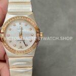 TW Factory Omega Constellation Quartz 123.25.27.60.55.007 27mm Half Rose Gold ( (9) TW Factory Omega Constellation Quartz 123.25.27.60.55.007 27mm half rose gold diamond rose gold bezel mother of pearl diamond dial replica watch