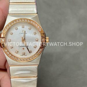 TW Factory Omega Constellation Quartz 123.25.27.60.55.007 27mm Half Rose Gold ( (9) TW Factory Omega Constellation Quartz 123.25.27.60.55.007 27mm half rose gold diamond rose gold bezel mother of pearl diamond dial replica watch