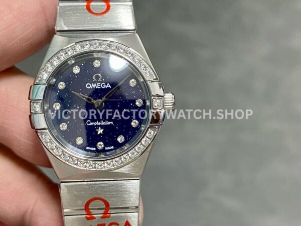 TW Factory Omega Constellation Quartz 131.10.25.60.53.001 27mm full steel diamond bezel diamond gypsophila blue dial replica watch