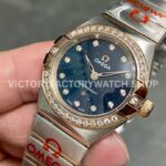 TW Factory Omega Constellation Quartz 131.25.25.60.53.002 27mm Half Rose Gold Roman Number Rose Gold Bezel Diamond Gypsophila Blue Dial