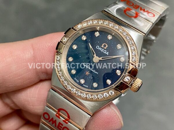 TW Factory Omega Constellation Quartz 131.25.25.60.53.002 27mm Half Rose Gold Roman Number Rose Gold Bezel Diamond Gypsophila Blue Dial