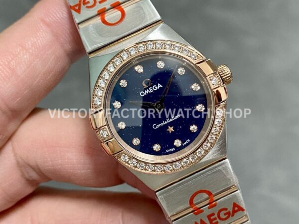 TW Factory Omega Constellation Quartz 131.25.25.60.53.002 27mm Half Rose Gold Roman Number Rose Gold Bezel Diamond Gypsophila Blue Dial